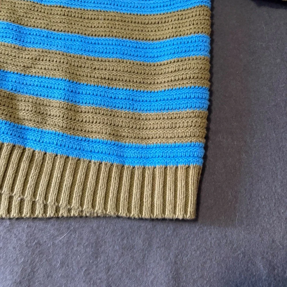 Free People Striped Knit Sweater Womens Size Medium Blue Olive Green